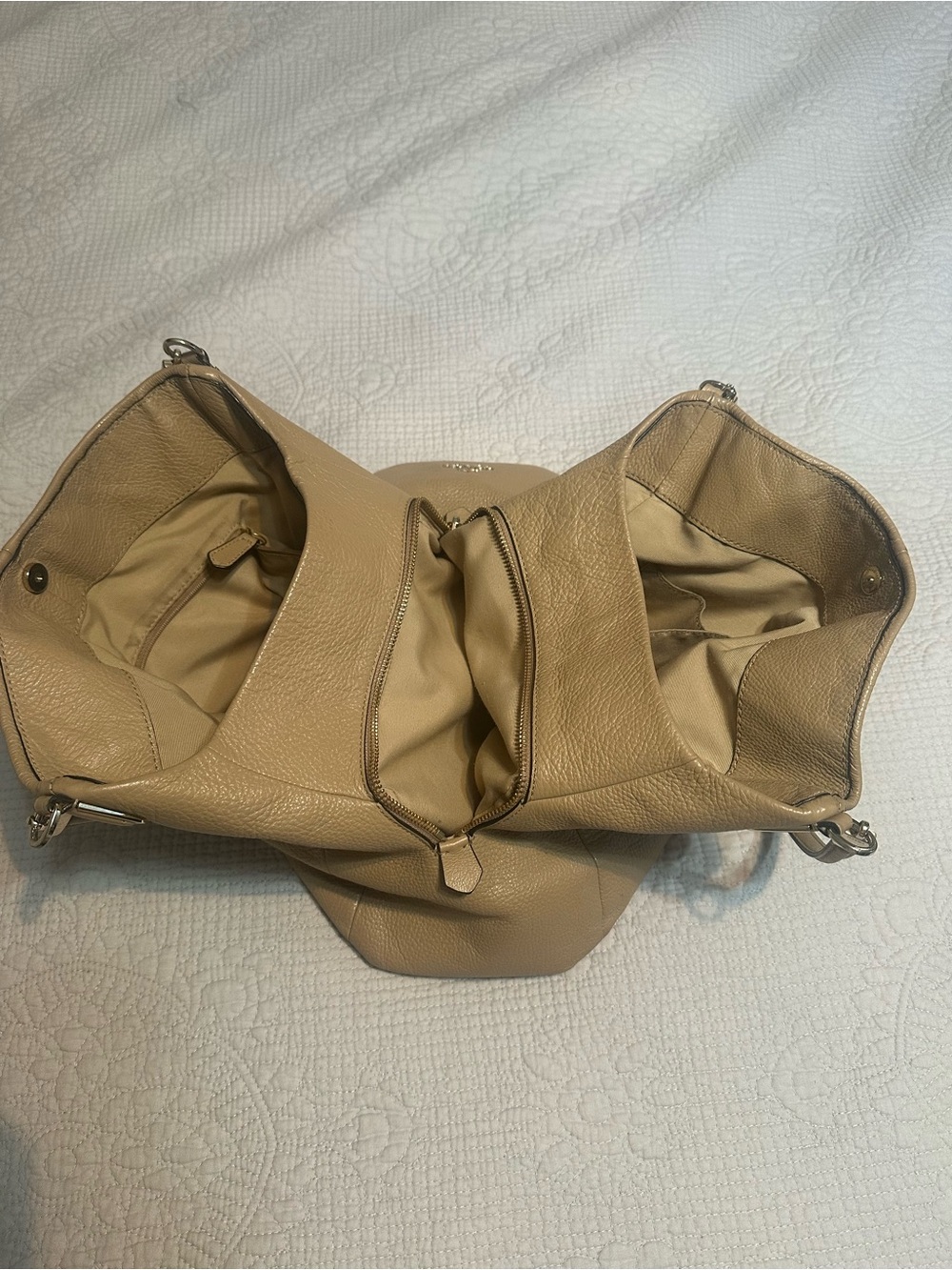 Coach Madison Pebble Leather Phoebe Shoulder Bag in Taupe - Picture 3 of 13